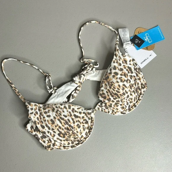 O'Neill Leo Seville Bikini Swimsuit Top Leopard Underwire Tie Back Sz Large NWT - Picture 1 of 4